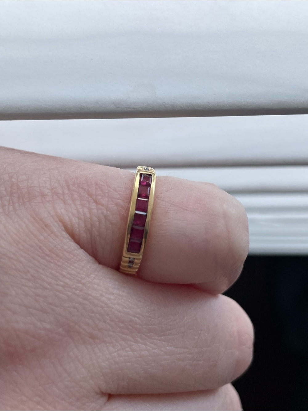 18k Gold Ruby Channel-Set Stackable Ring with diamond accents size 4.5 - Picture 3 of 12